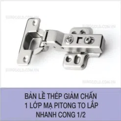 Bản lề thép giảm chấn 1 lớp mạ Pitong to lắp thường cong 1/2 Eurogold HD2