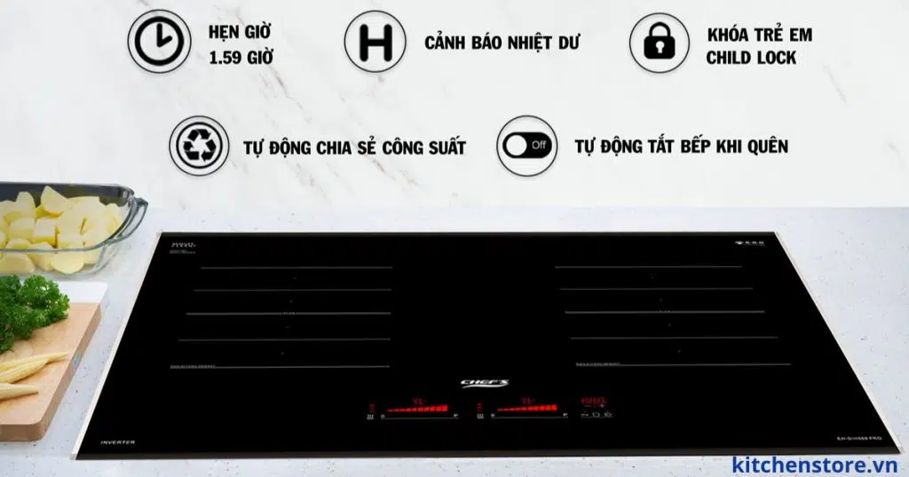 Tính năng an toàn thông minh trên bếp từ đôi chef's DHI 888 PRO