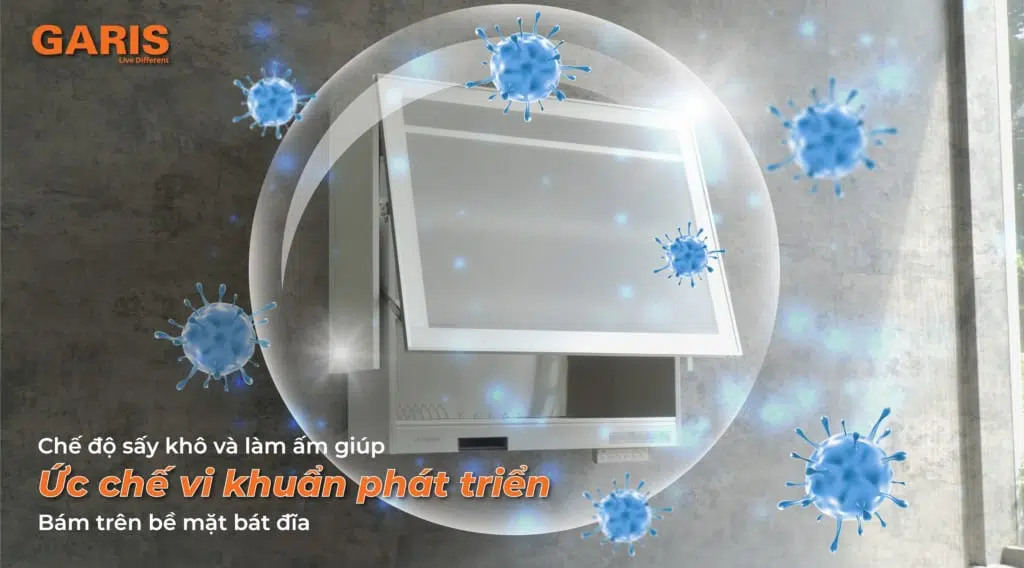 Chế độ sấy khô - Giá bát đĩa nâng hạ điện có sấy khô Garis ML06.9H