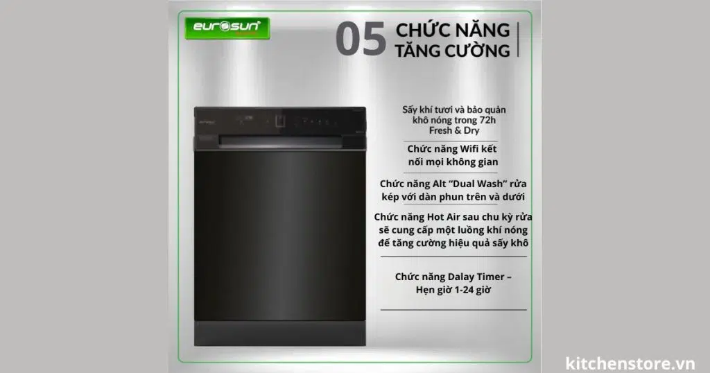 5 Chức năng tăng cường của máy rửa bát Eurosun SMK82EU87G